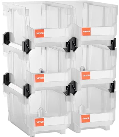 VEVOR Cajas Apilables, 377 x 215 x 180 mm, Cajas de Almacenamiento Transparentes para Organizar y Almacenar, para Armarios, Garajes, Piezas Pequeñas, Suministros de Oficina y Otros Accesorios