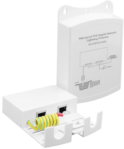 TIENFOKOTA Protezione da sovratensioni Ethernet Gigabit PoE per esterni IEEE802.3Af/At/Bt 1000Mbps,Protezione contro i fulmini 5KA IP65