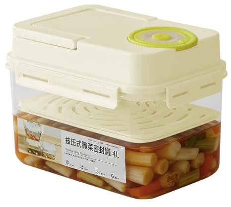 Contenitore Ermetico - Scatola Di Decapaggio A Pressa Da 4 Litri Con Piastra A Pressione Per Fermentazione | Barattolo Per La Conservazione Di Alimenti, Contenitore Per Verdure In Stile Coreano