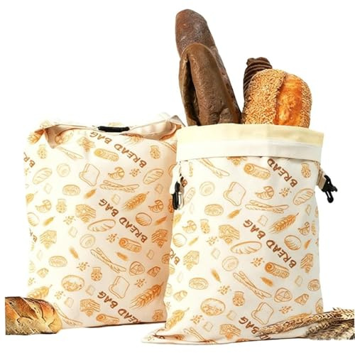 Paquete de 2 bolsas de pan de cera de abejas para masa madre, bolsas de almacenamiento de pan reutilizables con forro de cera natural, mantienen frescos los panes caseros (33x43 cm)