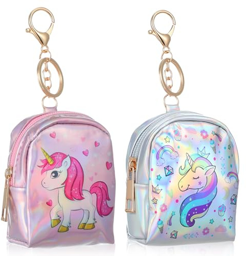 Yardenfun Porte-Monnaie pour Monnaie et Cartes et Voyage pour Usage Quotidien Lot de 2 en Cuir PU avec Anneau Porte-clés et Boucle, Petit Porte-Monnaie Licorne, Pochette Zippée