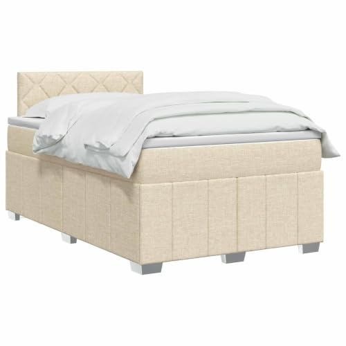 vidaXL Lit boxspring avec Matelas Crème 120 x 200 cm Tissu, Boxspring Moderne, tête de lit réglable, Matelas Ferme, Sommeil Confortable, Meuble déco stylé