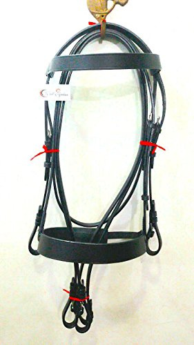 Cwell Equine PLAIN FLAT HUNT Cavesson Bridle LEATHER Reins - BLACK (PONY)