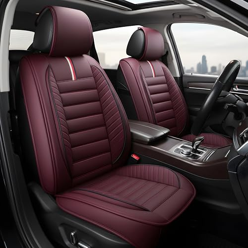 OASIS AUTO Car Seat Covers Premium Waterproof Faux Leather Cushion Universal Accessories Fit SUV Truck Sedan Automotive Vehicle Auto Interior Protector Full Set (OS-001 Burgundy)