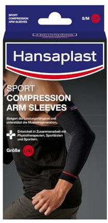 Hansaplast Sport Compression Wear Arm Sleeves, Armbandage unterstützt die Muskulatur, Ellenbogenbandage fördert mit Kompression die Muskelregenration, 1 Paar, Größe L/XL