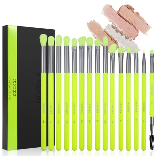 Docolor Eyeshadow Brushes Docolor Eye Makeup Brushes 15pieces Professional Eye Makeup Brush Set with Premium Wooden Handles for Eyeshadow, Concealer, Eyebrow, Eyelash and Eye Liners Neon