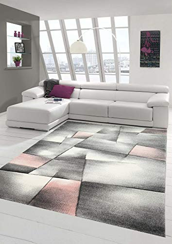 Teppich-Traum Modern Wohnzimmer Teppich Kurzflor in Pastell Rosa Grau - Größe 160x230 cm