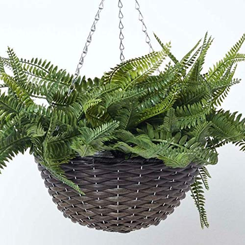 Homescapes hängende Kunstpflanze, künstliche Hängepflanze Nephrolepis Exaltata, künstlicher Farn im Korb zum Aufhängen, künstliche Pflanze Schwertfarn im Hängekorb für Innen-Dekoration, 65 cm
