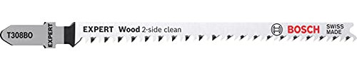 Bosch 3x EXPERT Wood 2-side clean T308BO Jigsaw Blade (for Solid wood furniture board, Plywood, Length 117 mm, Professional Accessory Jigsaw)