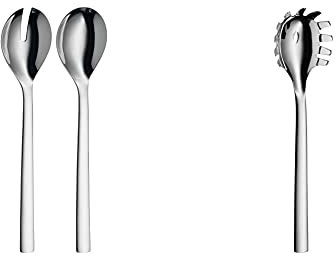 WMF Nuova Salatbesteck 30 cm, groß, Salatgabel und Servierlöffel, Cromargan Edelstahl poliert, spülmaschinengeeignet & Nuova Nudellöffel 30 cm, Spaghettilöffel, Nudelkelle, Cromargan Edelstahl poliert