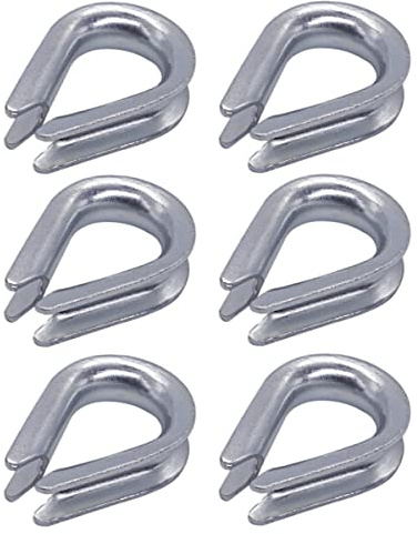 Lot de 6 cosses de câble galvanisées DIN 6899B - 8 mm - En forme de cœur - Pour cordes en acier - Pour gréement de câbles (6 pièces, 8 mm)