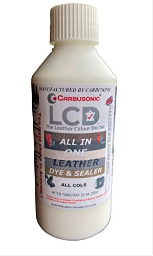 Carbusonic All in one Leather dye and sealant, Interior Leather Paint for Car Seats, Sofas, Arm Chairs, Shoes, Handbags & More. (250ml Titanium White)