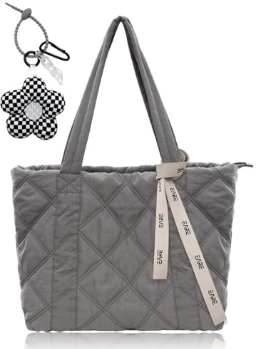 Bolsa acolchada de nailon para mujer, bolsa de hombro acolchada con cremallera, casual, asa superior, para el trabajo, escuela, compras, viajes