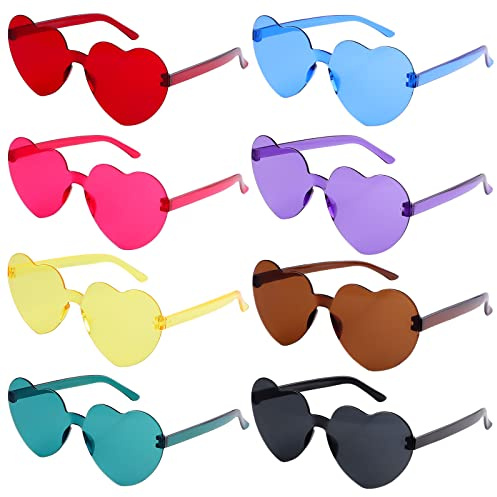 8 Pcs Festival Glasses,Heart Shaped Glasses, Rimless Party Funky Sunglasses for Adults and Kids, Party Fancy Dress Costume Photo Props Eyewear