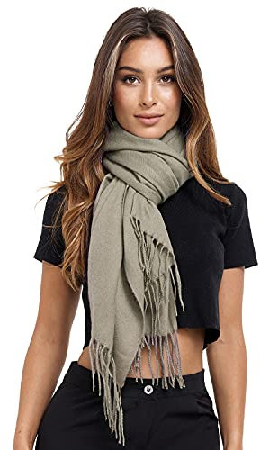 Glamexx24 Schal Damen Winterschal Gefühl Langer Schal mit Fransen Baumwolle Warm Herbst Winter Unifarben Deckenschal und Tücher 200 x 74 cm