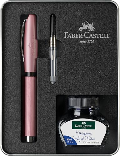 Faber-Castell 149626 - Schreibset Essentio Aluminium Rosé, mit Füller M, Tintenfass 30 ml und Konverter