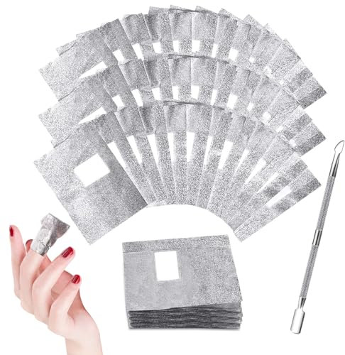 Soodyoow 200 Pcs Papillote Ongle Semi Permanent, Papillote Ongle avec 1 Pièce pour Poussoir à Cuticules, Aluminium Ongle Semi Permanent pour Retirer À Ongles Le Gel Ongle