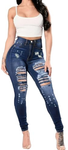 YUNDAI Womens Jeans Slim Fit Skinny Stretch Ripped High Waist Trousers Ladies Denim Pants Jeggings