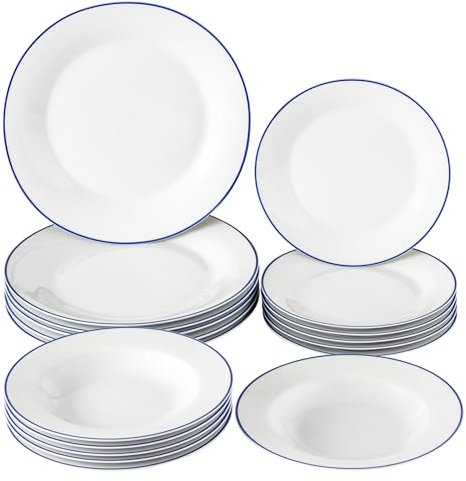 Baroni Home Servicio de platos de 18 piezas de porcelana y gres, servido de mesa colorida para 6 personas, plato hondo, llano, de fruta o postre (Blue Line)