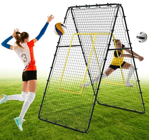 Jolitac Double Sided Volleyball Rebounder Net, 7x4 Ft Adjustable Training Equipment Bounce Back Net, Practice for Setting Spiking Bumping, Multi-Person Lacrosse, Baseball, Football Practicing
