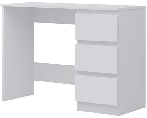 FWStyle Matt White Dressing Table Desk, 3 Drawer Vanity Makeup Table with Deep Storage Drawers, Scandinavian Home Office Desk, Bedroom Dressing Table, W99 x D40 x H72cm