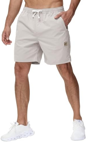 Yundobop Men's Casual 7 Inch Shorts Twill Drawstring Summer Beach Stretch Golf Shorts with Zipper Pockets Beige 40