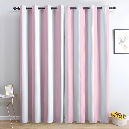 Striped Blackout Curtains for Bedroom, Pink White Stripes Curtains for Living Room 54 Drop, Patterned Window Treatments Home Decor, Thermal Eyelet Drapes, 46 x 54 Inch, 2 Panels