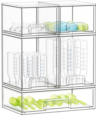 SpaceAid Organizador de almacenamiento de biberones para bebé, contenedor organizador de estación de botellas acrílicas, cajones transparentes apilables para encimera, tocador, baño, armario
