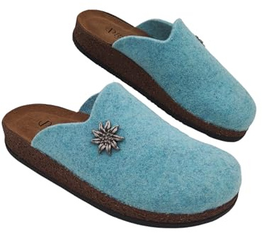 Primo Calzature Sabots alpins originaux, chaussons d'hiver pour homme et femme chauds, sabot tyrolien en laine cuite, 100 % fabriqué en Italie, Bleu ciel, 40 EU