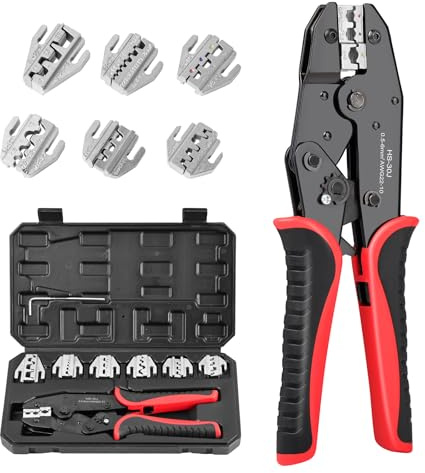 Pinza Crimpatrice：7 in 1 con Ganasce Intercambiabili e Valigetta Rigida – Kit Professionale per Terminali Tubolari, Isolati, Nudi, Faston, RJ45, Fotovoltaici Utensili Elettricisti Blu