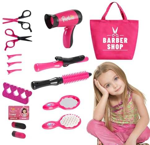 Set Finta Acconciatura Capelli – Vanity Playset Con Asciugacapelli Giocattolo | Kit Salone Di Bellezza Per Bambine, Gioco Di Ruolo Creativo, Sviluppo Coordinazione Mano-occhio