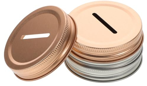 NAMOARLY 4pcs 70mm Coin Slot Lid for Regular Mouth Mason Jars Tinplate Money Saving Jar Covers in Rose Gold and Silver Canning Coin Bank Slot Caps for Home Kitchen Storage