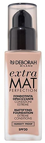 Deborah Fondotinta Extra Mat Perfection N.01 Fair Finish Opaco, Texture No Transfer e Humidity Proof, SPF20 - 30 ml
