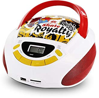 Metronic 477454 Radio y Reproductor de CD portátil con Toma USB/SD, Radio FM, 3W, con Salida Jack 3.5mm, Entrada Line IN Simpsons, Blanco/Azul