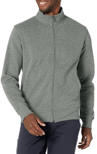 Amazon Essentials herr full-zip fleece mock neck sweatshirt, ljusgrå ljung, XXL