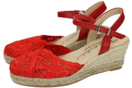 TORRES 5004 Pantofola In Pizzo Donna Espadrillas, rosso, 38 EU