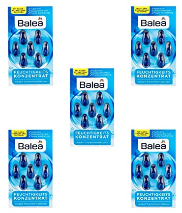 5 packs x 7 pcs I 35 applications I Balea Moisturizing Concentrate - Hydrating Oil Facial Capsules with Seaweed Extract, Vitamin E and Olive Oil, Germany
