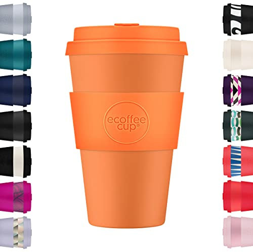 Ecoffee Cup Tazza da caffè riutilizzabile ecologica al 100% a base vegetale da 400 ml, con coperchio e manicotto in silicone, senza melamina e biodegradabile, adatta per lavastoviglie e microonde