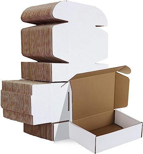 HORLIMER 50 Pack 7x5x2 Inch Small Cardboard Boxes for Posting (17.8x12.7x5.1cm), White Shipping Box for Mailing, Corrugated Packaging Boxes for Small Business