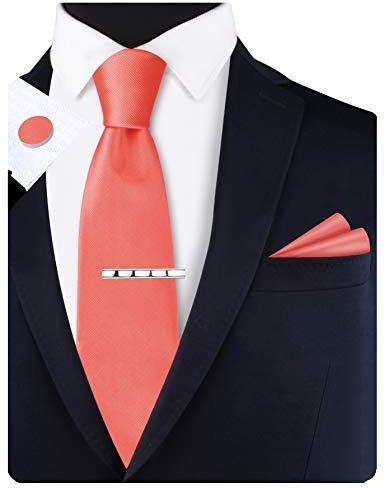 Gusleson New 3.15（8cm） Solid Color Necktie and Pocket Square Cufflinks Clip Set