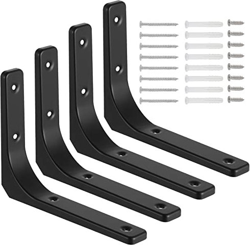 Knpwer 4 Stk Schwarze Regalhalterung,8 Zoll Heavy Duty Regalhalterungen,Industrielle Regalhalterung Multifunktionale Metallwinkel 90 Grad(15x20cm)