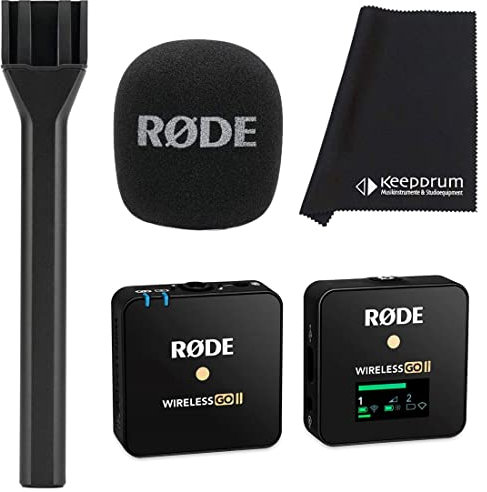 Rode Wireless GO II Single Mikrofon Drahtlos-System + Interview GO Handheld-Adapter + keepdrum Mikrofasertuch