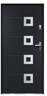 Venta-unica - Puerta de entrada de acero acristalada con inox Ancho 207 x Ancho 100 cm antracita - abre a la izquierda - TIFANA