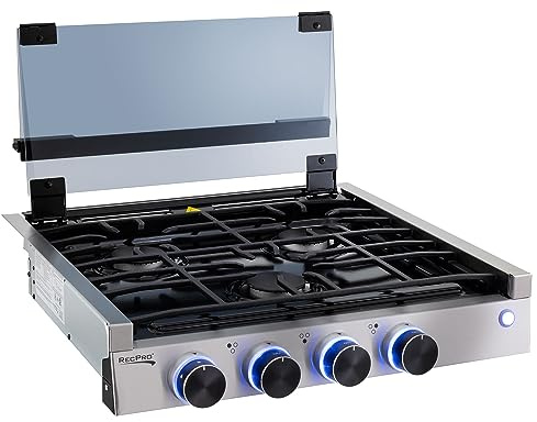 RecPro RV Built In Gas Cooktop | 2 Burner or 3 Burner | RV Cooktop Stove | 6,500 and 8,000 BTU Burners | Cover Included (Stainless Steel, 3-Burner)