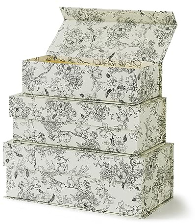 Soul & Lane Decorative Storage Boxes with Lids, Set of 3 Cardboard Boxes for Home Décor and Documents, Memory Organizers for Keepsakes with Magnetic Closure, Photo Storage, Elegant Floral