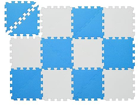 Relaxdays Puzzlematte, 12-teilige Spielmatte, schadstofffrei, Eva Schaumstoff, Kinderzimmer, 114 x 86 cm, blau/weiß