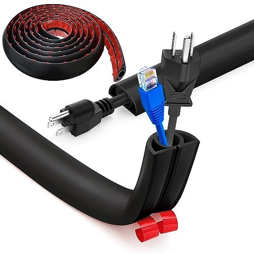 Pasacables Suelo, Canaleta Cables Suelo, 5M x2cm Protector de Cables para Suelo, Cubiertas de Suelo para Cables Autoadhesiva Montaje para Todos los Hogar, Oficina, Escuela, Almacén(Negro-Redondeado)