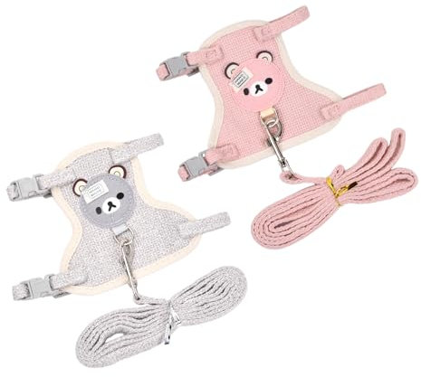 2 Stück Weich Gepolstert Hunde Geschirr, 120cm Atmungsaktiv Brustgeschirr, Hundegeschirr Set mit Leine Grau Pink, Verstellbare Welpengeschirr für Hase Katze Kleintier Spaziergang Training (S)