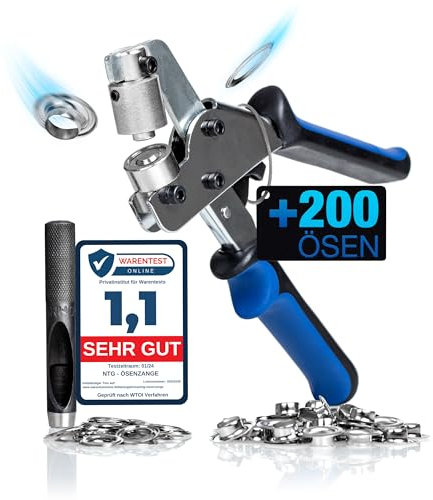 NTG Ösenzange SET (Ø 10mm) | Magnetische Ösenpresse aus gehärtetem Stahl | inkl. 200 Ösen (Ösenzange + 200 Ösen) Ösenstanze für Stoffe, Planen und Sonnensegeln