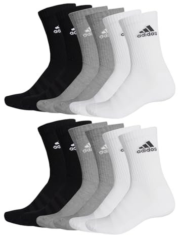 adidas Unisex Herren Damen Socken Sportsocken Cushioned Crewsocks 6 Paar, Farbe:Mehrfarbig, Größe:46-48, Artikel:- grey/black/white